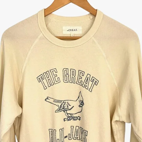 The GREAT.  Blue Jays Graphic Sweatshirt Ivory Pullover Size 0 College Print - Picture 2 of 7